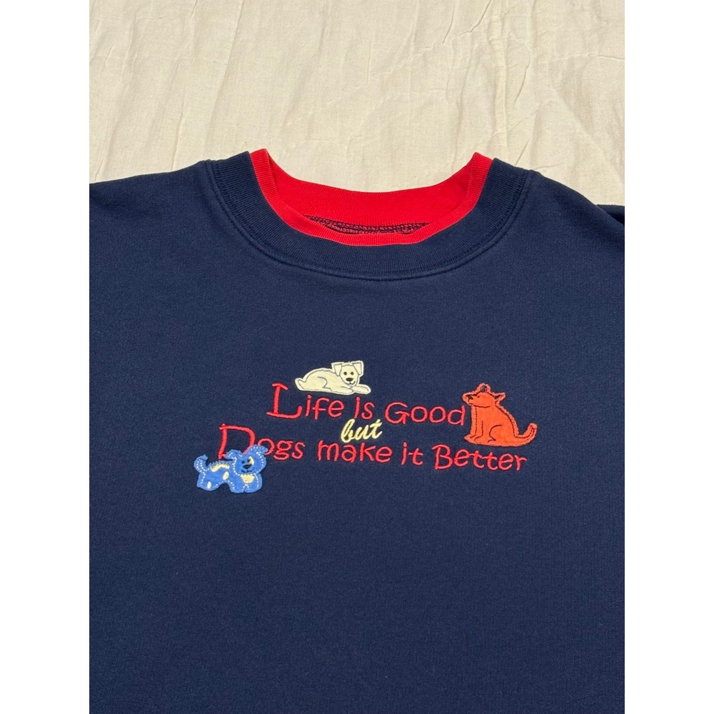 MC Sportswear Navy Blue Dog Lover Embroidered Sweatshirt Double Collar Medium